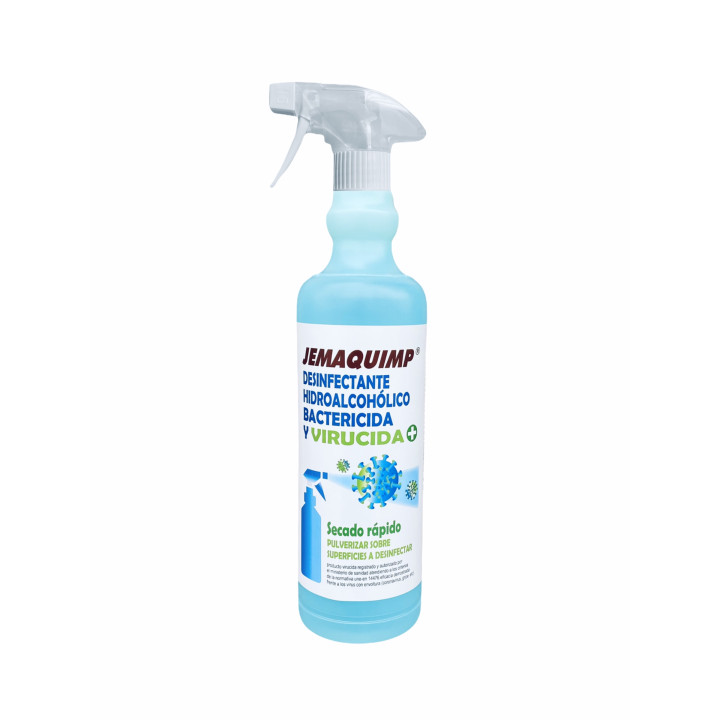 03 Jemaquimp Desinfectante Hidroalcohólico Bactericida y Virucida (Caja 15 botellas x 750 cc) Pistola